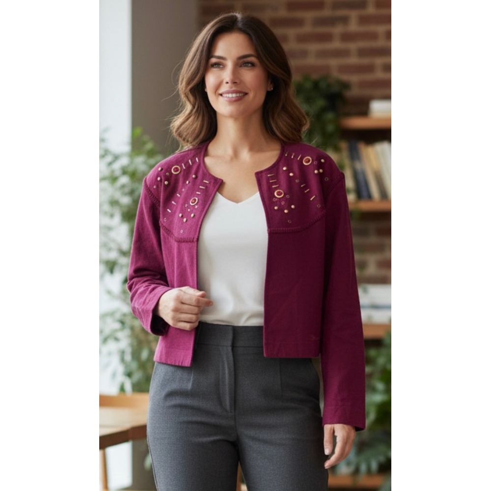 Sunny Sport By Sunny South Women's Jewel‎ Studded Cropped Jacket Size 6